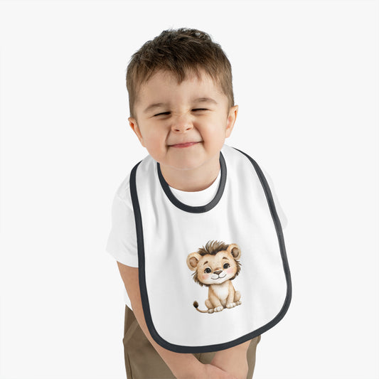 Cute Lion Baby Bib - Contrast Trim Jersey Bib for Toddlers