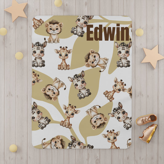 Personalized Safari Animal Toddler Blanket