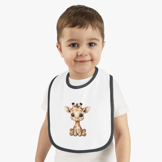 Cute Giraffe Baby Bib - Adjustable Contrast Trim Jersey Bib for Feeding