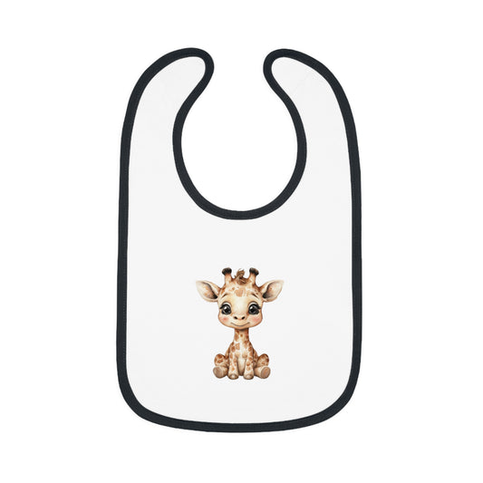 Cute Giraffe Baby Bib - Adjustable Contrast Trim Jersey Bib for Feeding