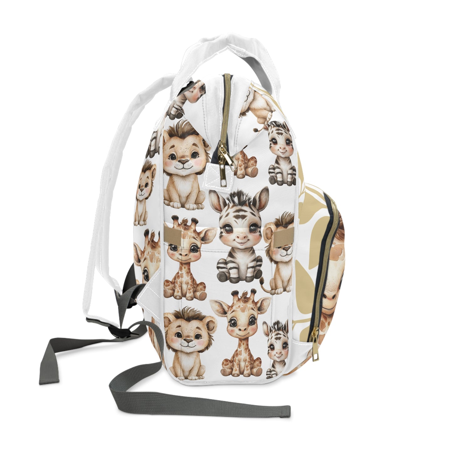 Personalized Safari Diaper Bag with Baby Lion, Zebra & Giraffe – Custom Name Option